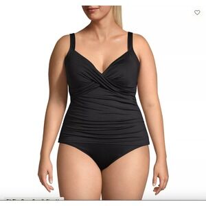 Lands' End Women Surplice Ruched Tankini Swimwear Top 16W Built-in Bra Mature
